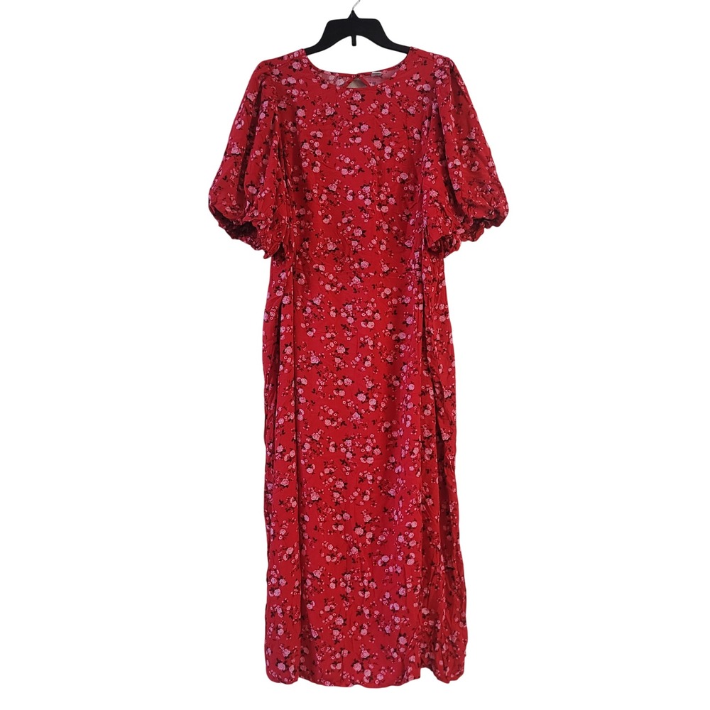 Old Navy Size 4X Floral Maxi Dress Womens Red Puff Sleeve Smocked Back